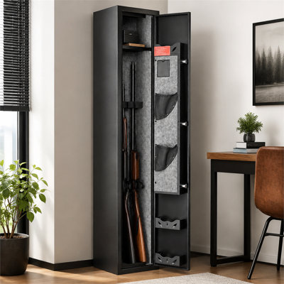 Coffre-fort pour fusils de 132 cm de hauteur avec serrure et clavier numérique, séparateur amovible et support pour pistolet, armoire de rangement de sécurité pour fusils et armes de poing à domicile