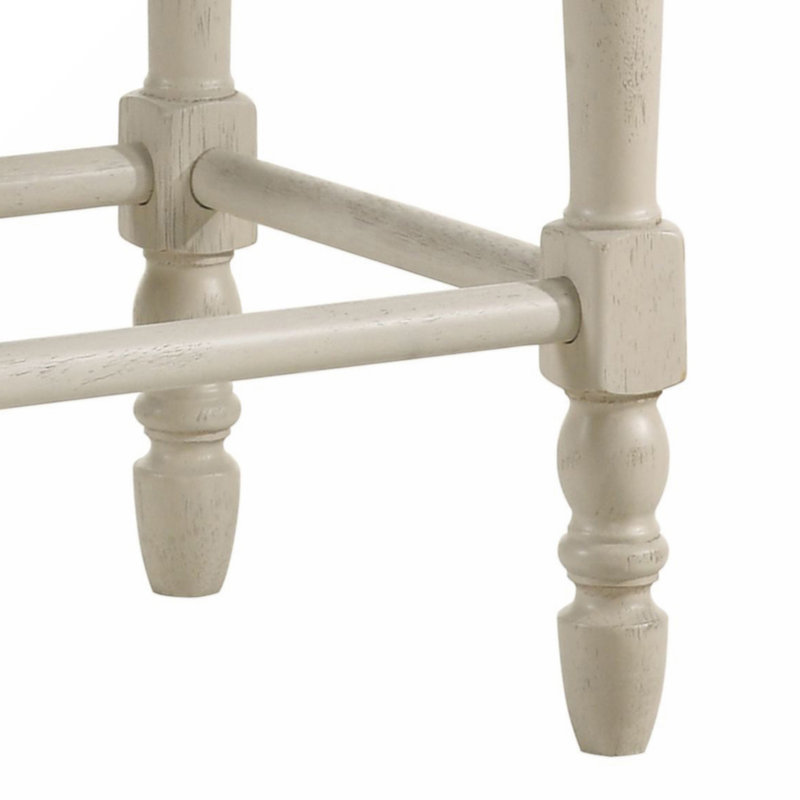 Weathered Oak Backless Counter Height Stool with Beige Upholstered Seat