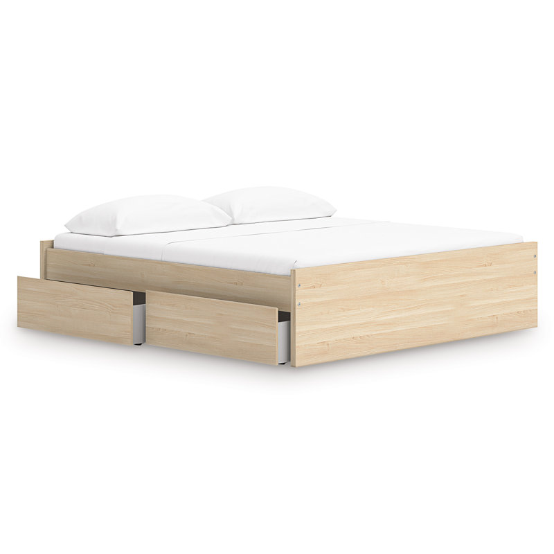 Grand lit plateforme avec rangement latéral Onita, Blanc, Grand lit