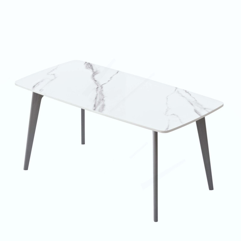 Table de salle à manger moderne à pieds incurvés en pierre artificielle moderne pouvant accueillir 6 personnes (table de salle à manger seulement)