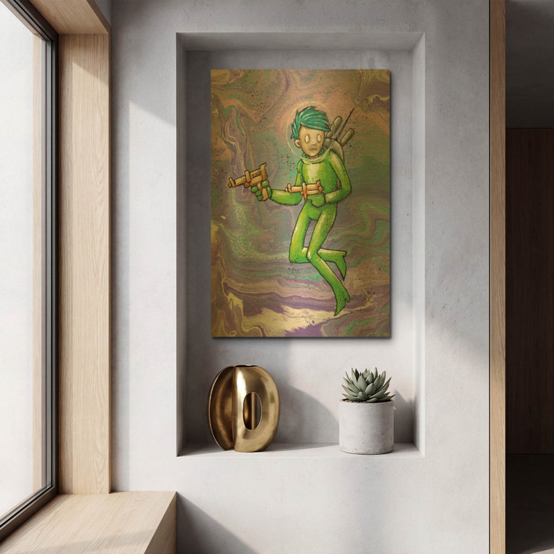  «Space Girl 2» par Craig Snodgrass, art mural en métal doré, 12 po x 16 po, 12 po x 16 po