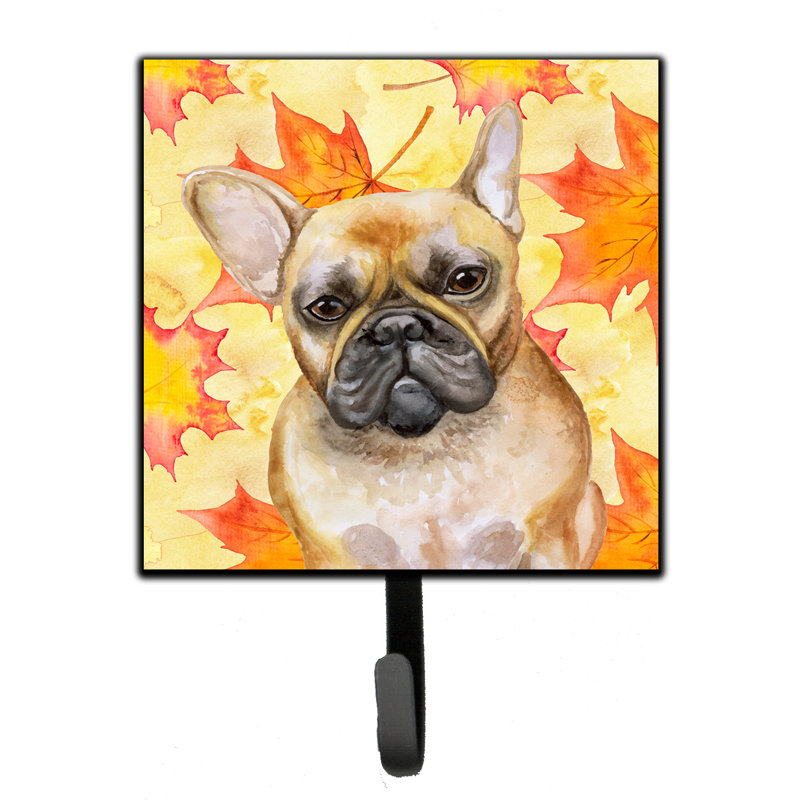Eliane Metal Wall Organizer with Key Hooks, Red/Blue/Dark Brown, French Bulldog