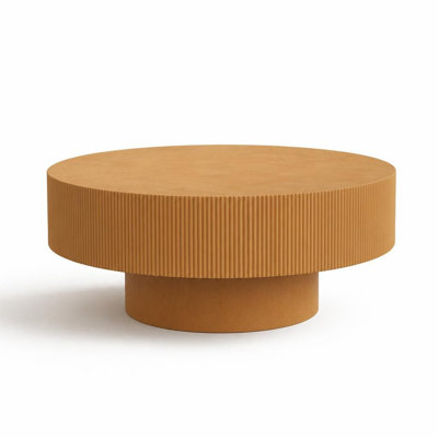 Table basse ronde avec plateau épais, table de bout de style tambour moderne, table centrale cannelée minimaliste avec base robuste