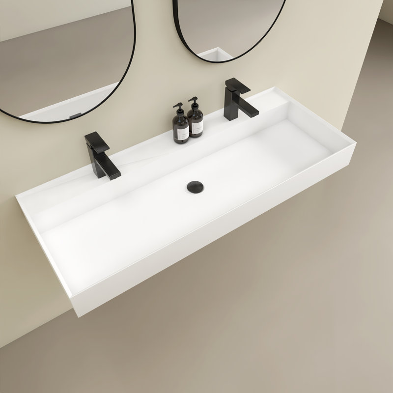 47" Wall Mount Rectangle Vessel Sink With Double Faucet Holes