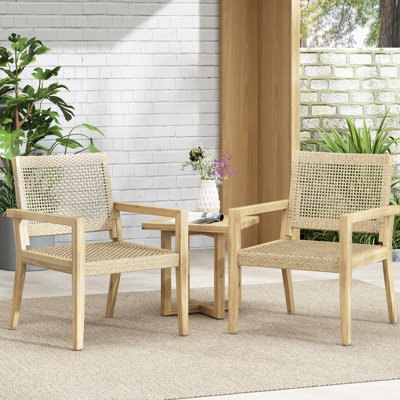Ensemble de 2 fauteuils d'extérieur en osier et bois d'acacia, multicolores et brun clair, H 34 po x l 25 po x P 27,25 po