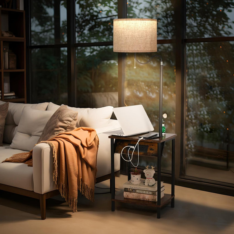 Dugway 57.1'' Tray Table Floor Lamp with USB and Outlet