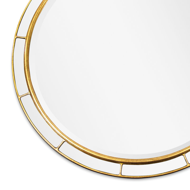 Antique Gold Leaf Round Wall Mirror with Mirrored Tiles