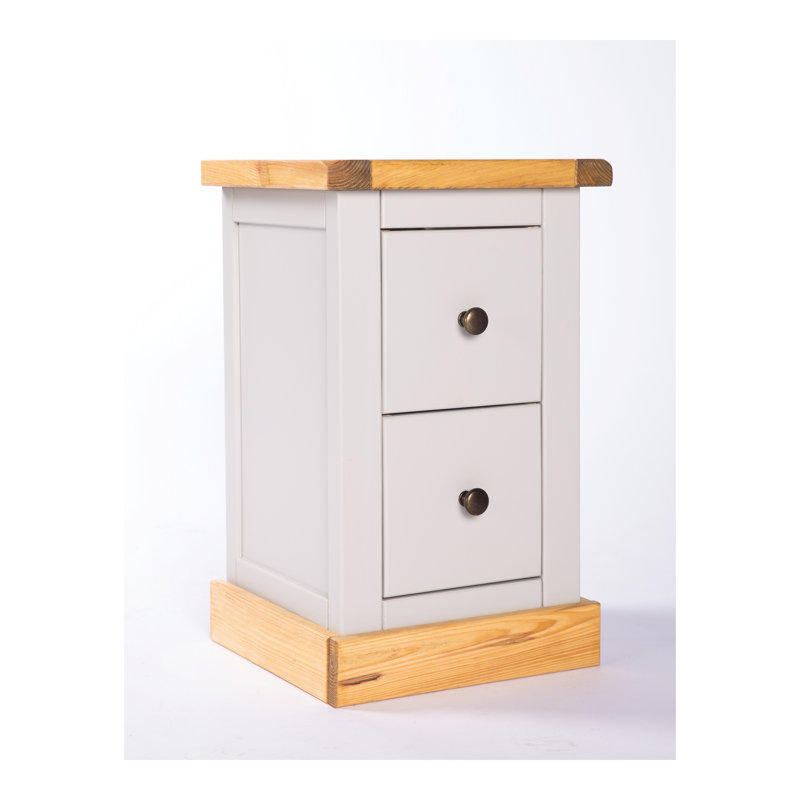 35 cm W Bedside Table, Waxed/Light Grey, Brass Knob