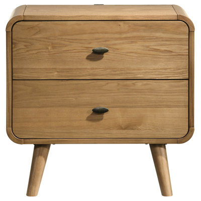 Ash Bedside Table With Retro Style, Two Drawers And Rounded Edges For Bedroom Drawers, Ports Charm