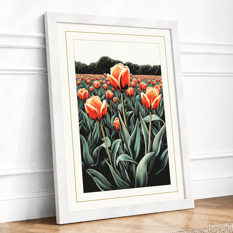 Tulip Fields Botanical - Framed Print, A4 - 29.7 x 21.0 cm, White