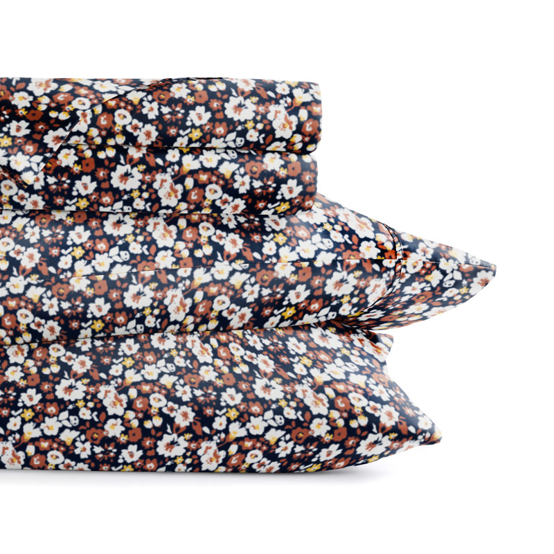 4 Piece Sheet Set Patterned Microfiber Ultra Soft Bedding in Floral Dream, California King, Blue Ditsy Floral