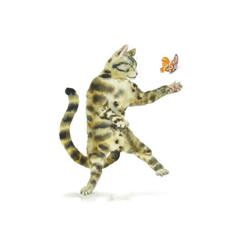 Tabby Cat And Butterfly by Alexey Dmitrievich Shmyrov - Wrapped Canvas Print, 101.6 cm H x 66.04 cm W x 3.175 cm D