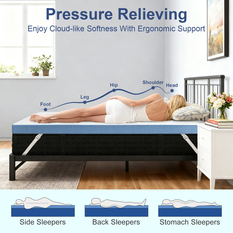 3-Inch Firm Mattress Topper Memory Foam, Washable Cover, Breathable Cooling Mattress Pad Portable Bed Topper For Back Pain And Pressure Relief,White