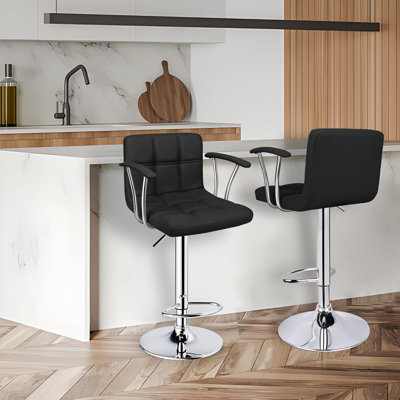 Bar Stools Set Of 2,Armrest Adjustable Swivel Barstools With Back,Double Needle PU Leather Counter Height Bar Stools For Kitchen Island,