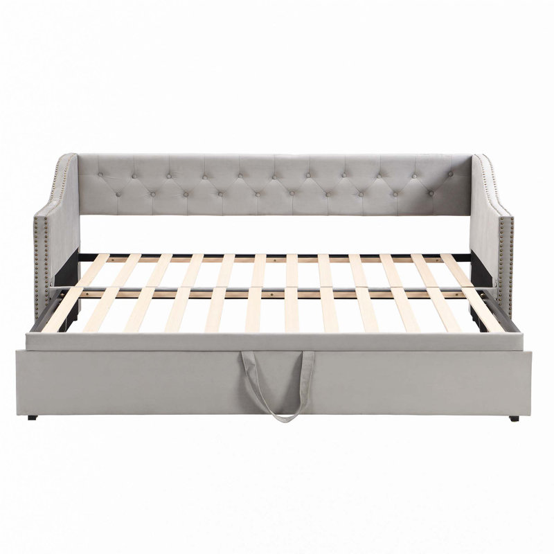 Twin Size Upholstered daybed with Pop Up Trundle, Gray