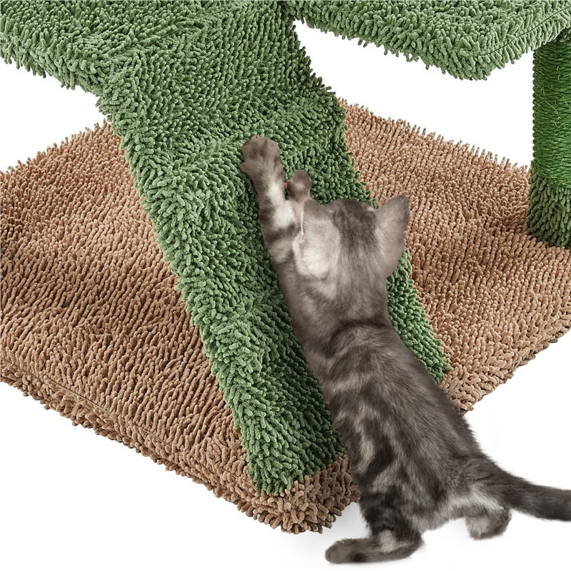 54.5" Green and Brown Sisal Cactus Cat Tree Tower