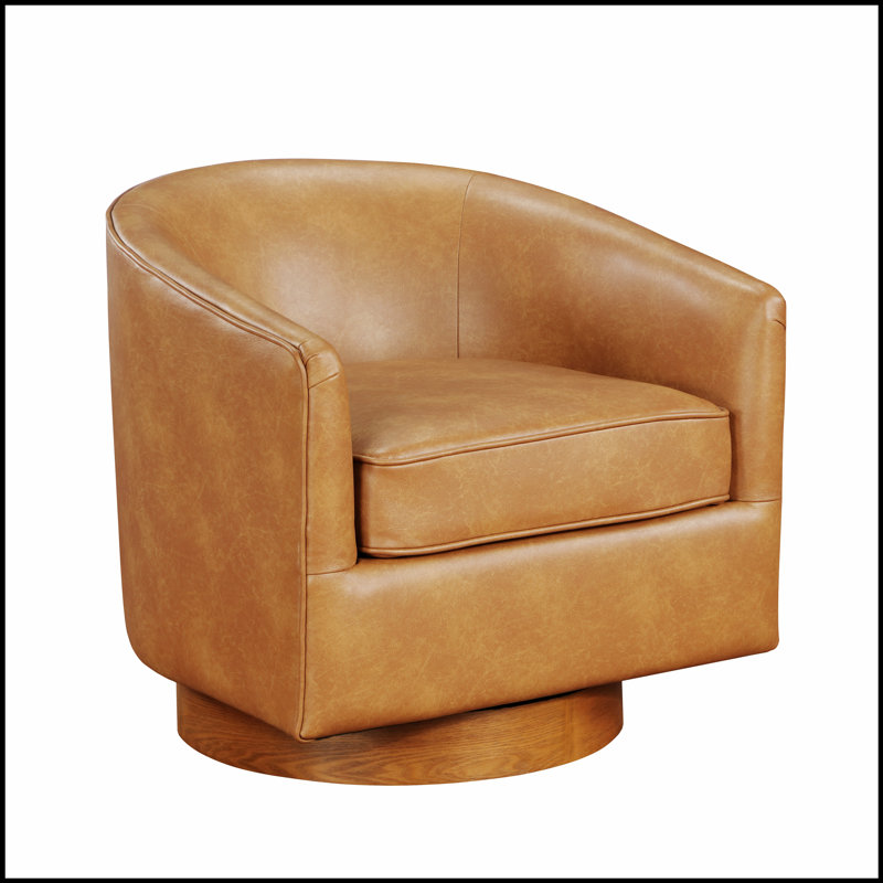 Fauteuil pivotant demi-tonneau en similicuir Maisy, Brun