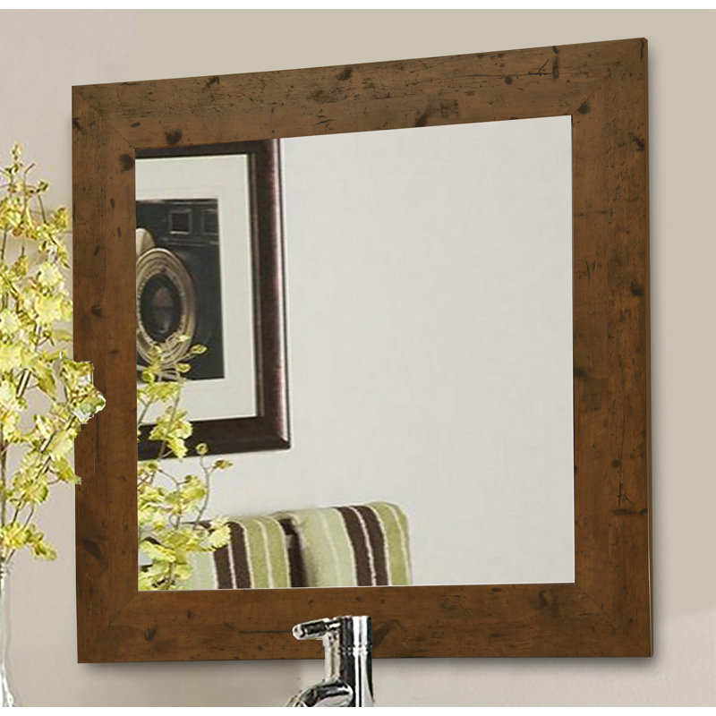 Engineered Wood Flat Wall Mirror, 29.5" H x 29.5" W, Light Walnut