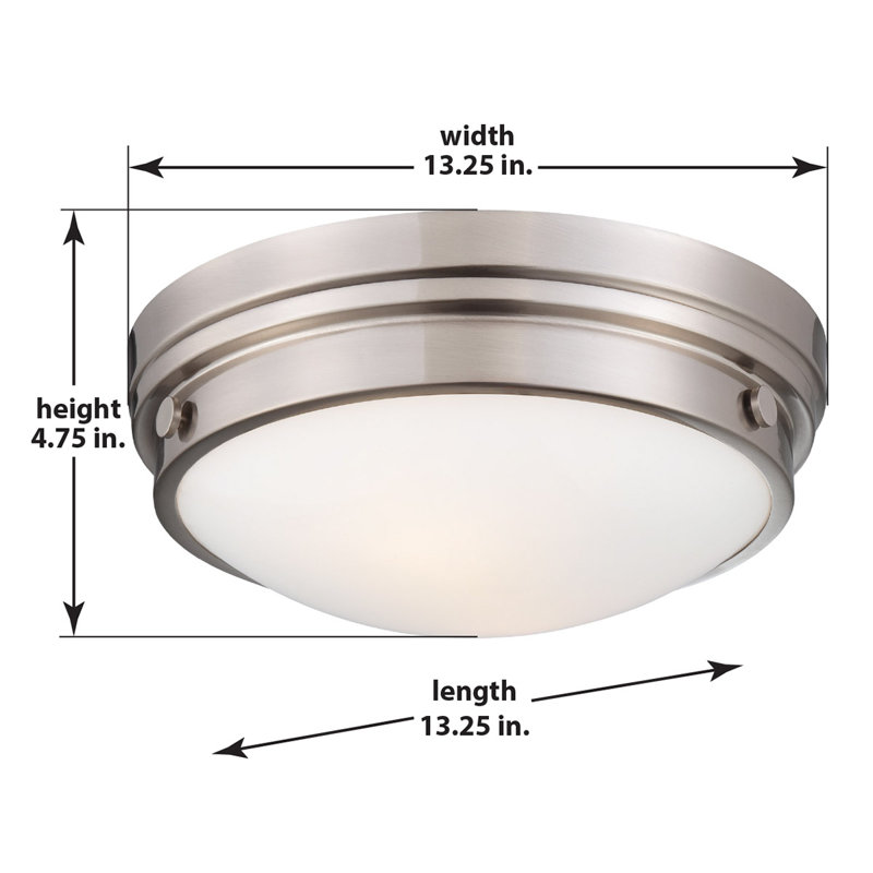 Plafonnier encastré simple 13,25 po à 2 lumières Jarreau, Nickel brossé