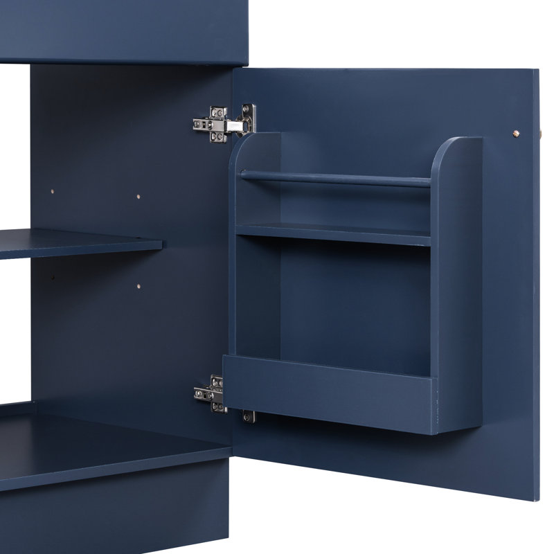 Meuble-lavabo bleu de 20 po avec évier en céramique, cadre, charnières rouillées, conception à débordement et espaces de rangement flexibles