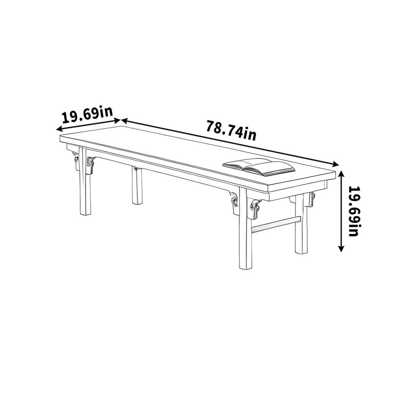 Banc en bois massif semblable à un ancien tabouret, H 19,69 po x l 78,74 po x P 19,69 po