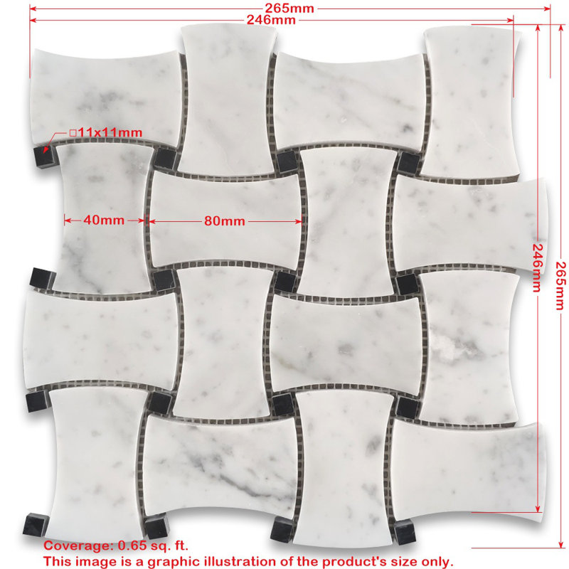 10" x 10" Marble Basketweave Mosaic Wall & Floor Tile
