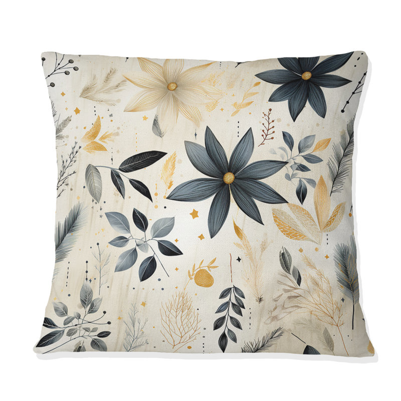 Coussin décoratif à imprimé floral gris et beige Urban Ferns Soft Color, H 18 po x l 18 po