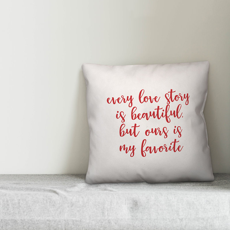  Coussin décoratif "Chaque histoire d'amour est magnifique", Blanc / rouge, Coussin décoratif