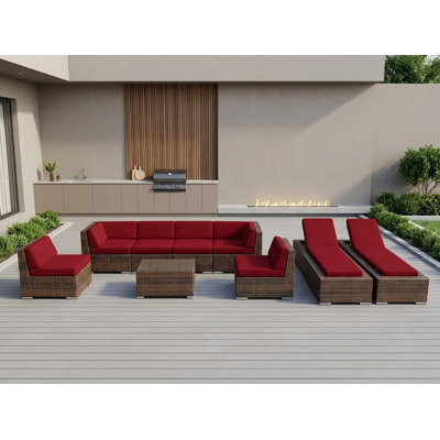 Barna 9 Piece Rattan Sectional Seating Group with Cushions - No Assembly