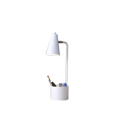 Lampe de bureau 19,5 po en métal blanc avec organisateur