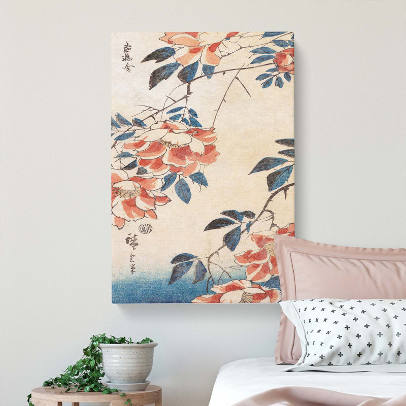 Rose Flowers by Utagawa Hiroshige - Wrapped Canvas Print, 60cm H x 40cm W x 3cm D