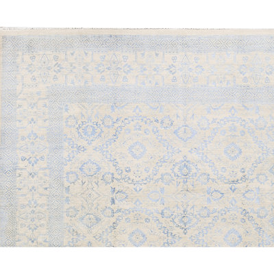 Tapis ivoire et bleu noué à la main de haute qualité