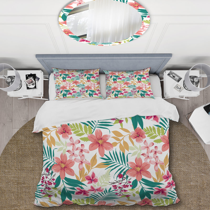 Ensemble de housse de couette floral rose - fleur tropicale rose - microfibre de polyester