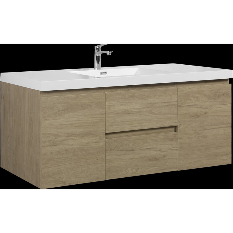 Meuble-lavabo flottant 60 po avec lavabo, Gris