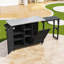 Îlot de cuisine extérieur avec table de barbecue extensible, chariot-bar avec rangement pour poubelles et plateau en acier inoxydable-122431555