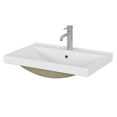 24 Inch Bathroom Vanity Sink Top with 2.6-Inch Thickened Ceramic Basin, Glossy White Finish for Modern and Classic Bathroom Decor, Compact Design Ideal for Small to Medium Spaces