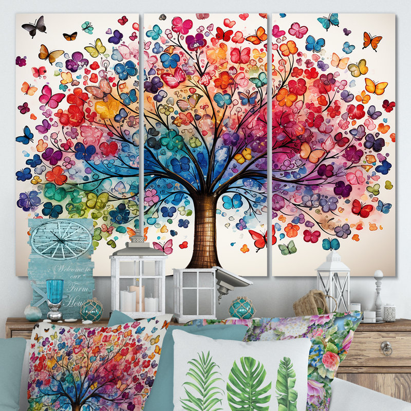Arbre coloré abstrait 2 - Art mural africain, H 28 po x l 36 po x P 1 po, Toile tendue