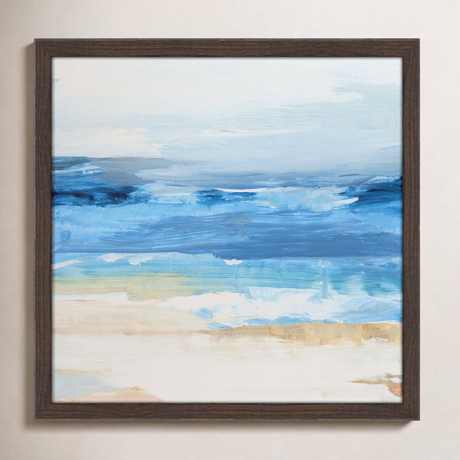 Surface Waves - Picture Frame Painting Print, 17" H x 17" W x 0.75" D, Walnut Framed
