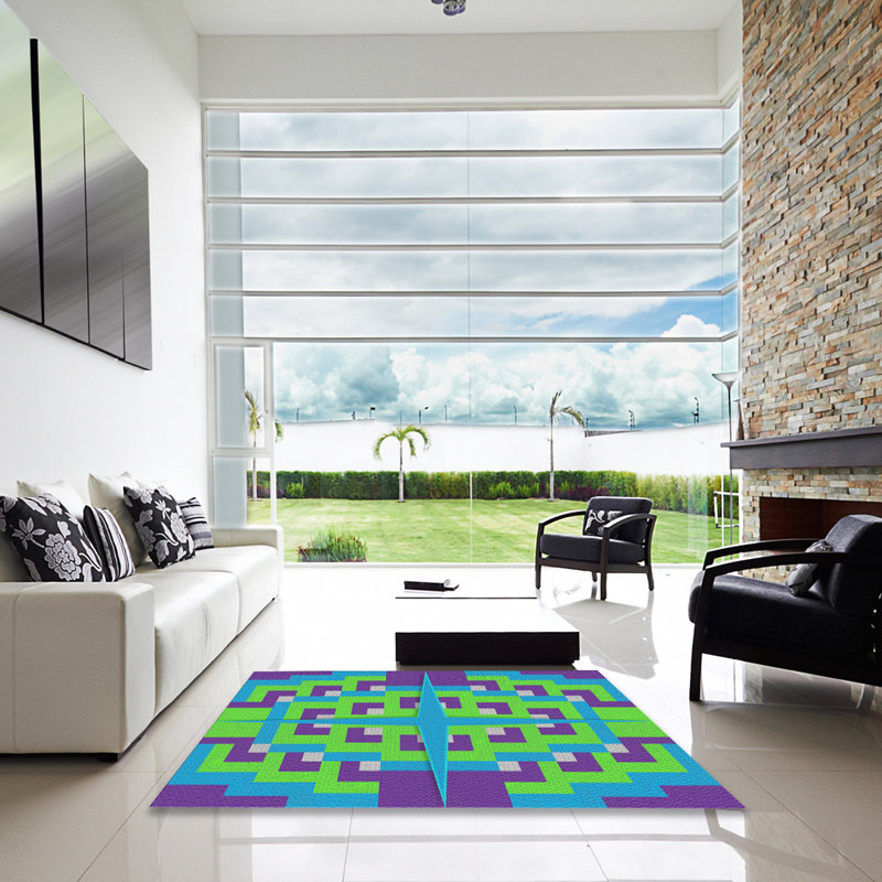 Bleu géométrique/bleu/Tapis décoratif pourpre, Carré 8 pi