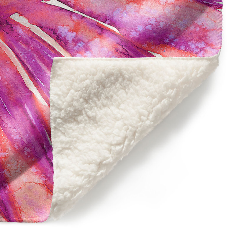 Couverture sherpa doux rose paradise palm, l 68 po x L 80 po