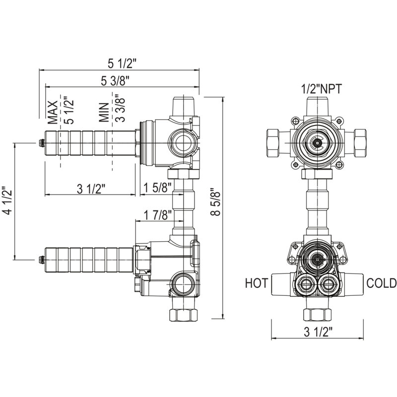 Universal Brass 1/2" Thermostatic Rough-In Valve with Volume Control