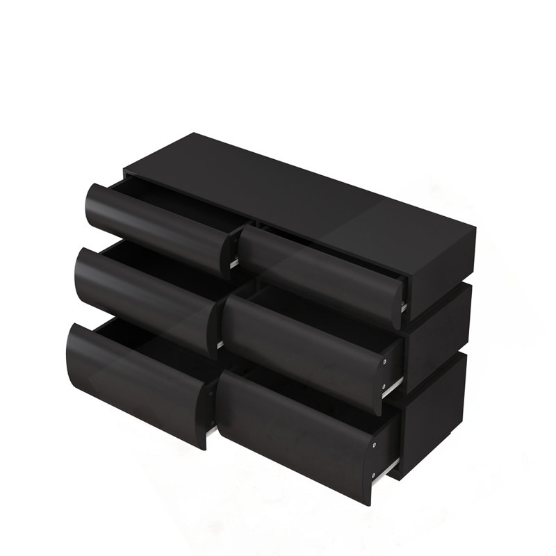 Commode 6 tiroirs pour chambre à coucher, Noir