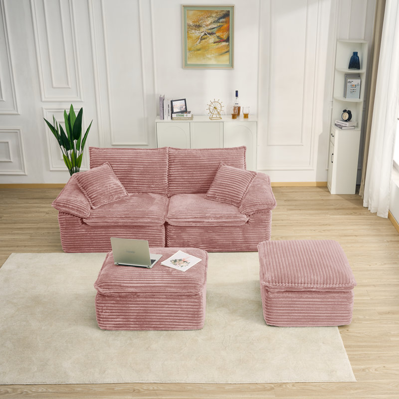 Méridienne à compression 81 po avec 2 coussins 81 po Corduroy, Rose