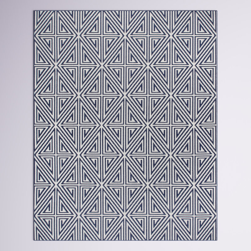 Tapis intérieur / extérieur à motif géométrique pour terrasse Roxie, bleu marine / ivoire, Rectangle 5 pi x 8 pi