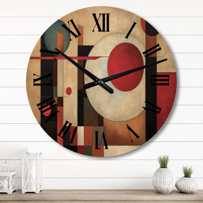 Brown And Red Exploring Dimensions - Abstract Shapes Oversized Wood Wall Clock