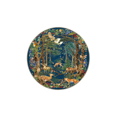 Tapis décoratif bleu à motif géométrique et botanique