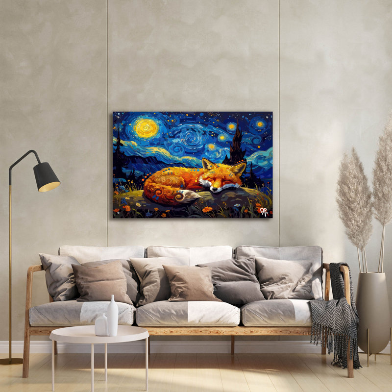 «The Starry Fox Dreamer» par Dean Russo, art mural en verre acrylique, 36 po x 24 po, 36 po x 24 po
