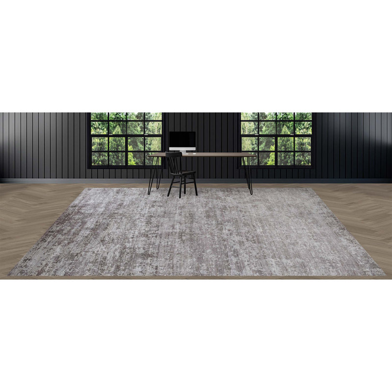 Tapis géométrique rectangulaire en laine / viscose noué à la main brun / beige, Rectangle 8 pi x 10 pi