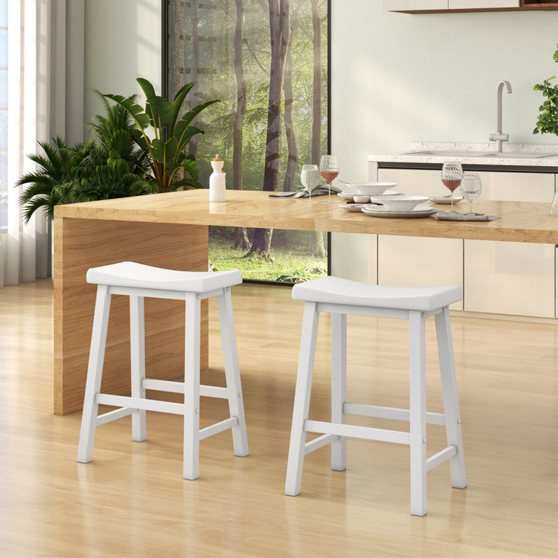 Counter Stool with Solid Wood Frame, White