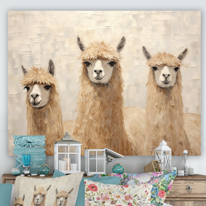Minimalisme, Alpagas mignons sur toile, Toile tendue, H 34 po x l 44 po x P 1,5 po